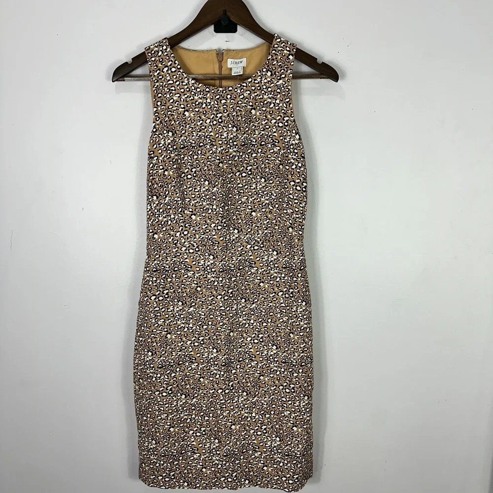 J.Crew‎ Leopard Animal Print Sheath Dress Womens 2 Sleeveless Office Career NWT